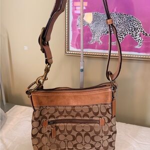 Coach  Brown/ Tan Leather Vintage Signature Crossbody Bag